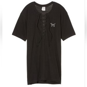 Victoria's Secret Black Lace-Up Sequined Tee Large